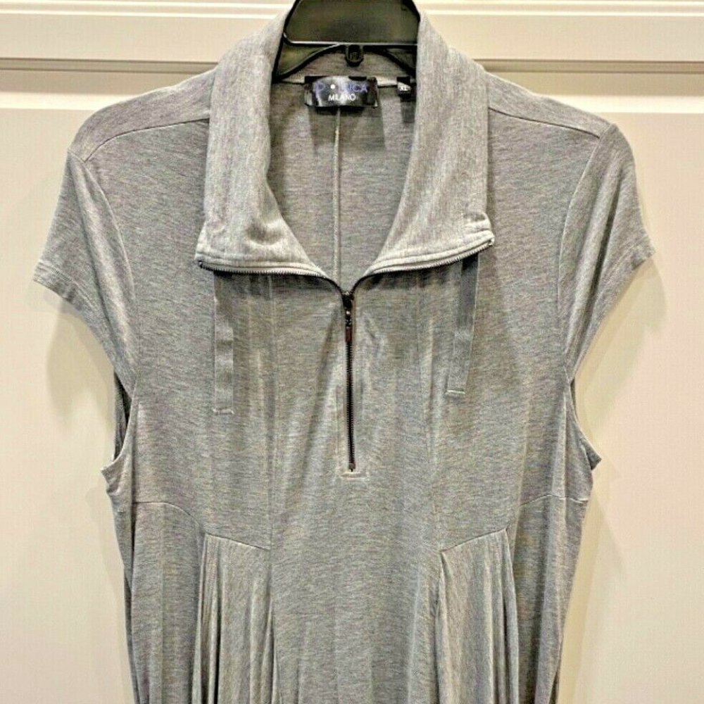 P Luca Milano Top Extra Large Slush Pockets Zip Neck Gray Sleeveless Tunic Top